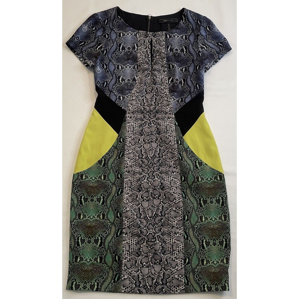 BCBGMaxAzria Women’s Chloe Snakeskin Keyhole Multicolor Short Shift Dress XS